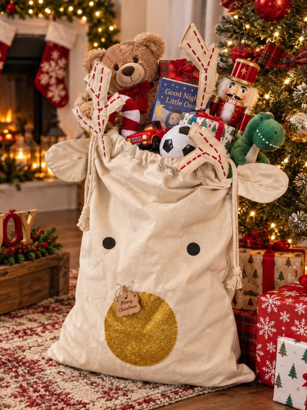 Mudpie Reindeer Holiday Canvas Bag-NWT
